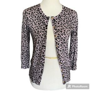 Leopard Print 3/4 Sleeve Lightweight Cardigan Lavender Black Gray Size MP